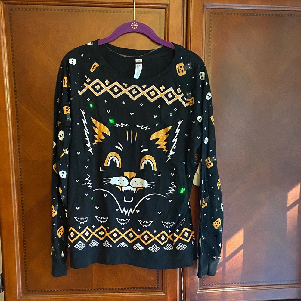 NWT HALLOWEEN - Festive Black Cat Light Up Halloween Sweater - XL - Picture 7 of 12